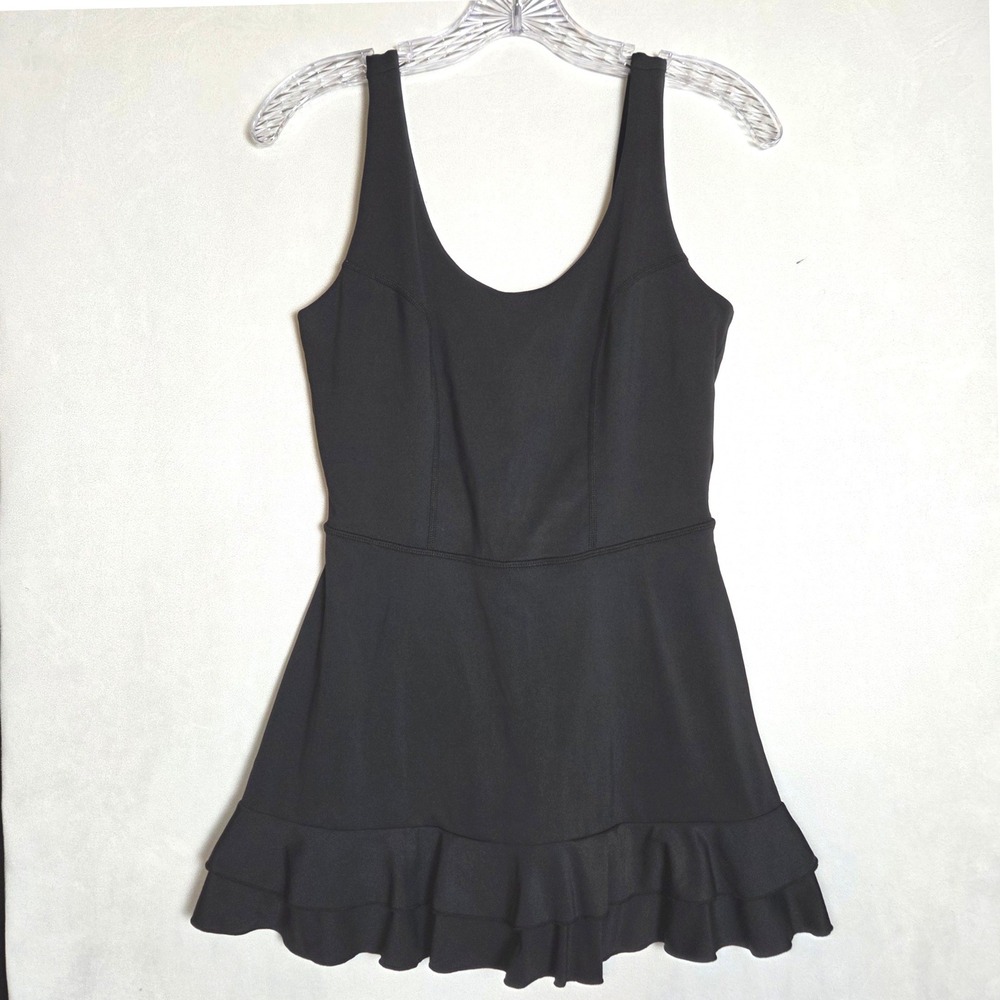 JoyLab Womens S Black Ruffle Hem Active Dress Built-in Shorts Pockets Workout